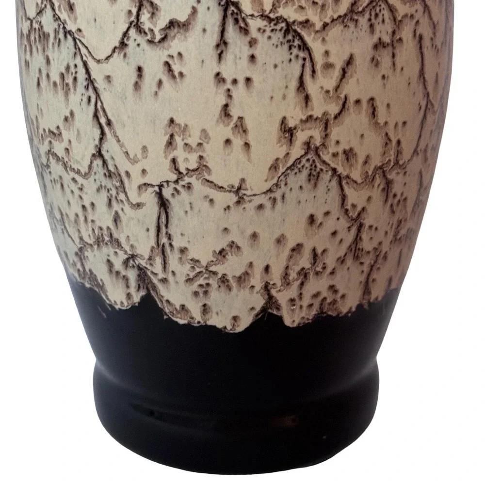 Vintage Haeger Lava Glaze Vase Black Brown Beige Textured‎ Art Deco Mid-Century